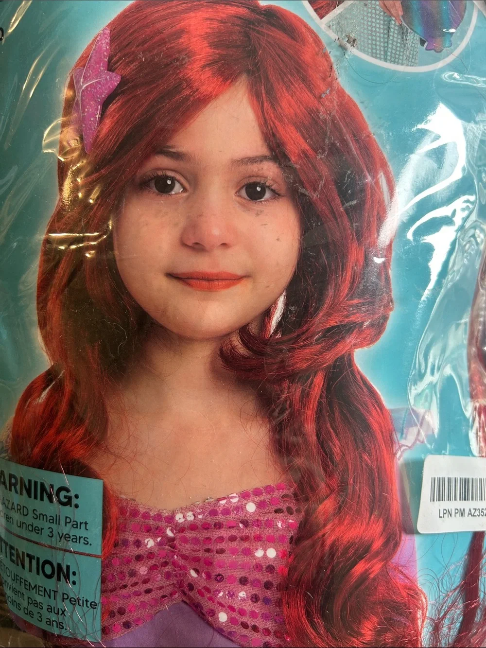 Red Mermaid Wig for Kids  & Sparkle Purse and pink hair clip